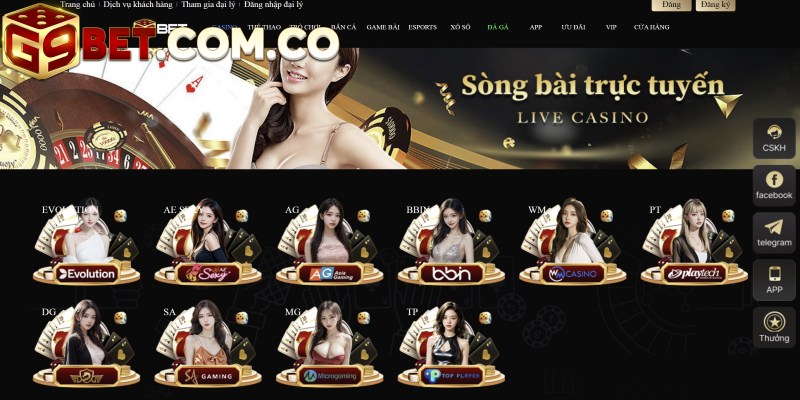 Bước 3: lựa chọn game cược casino trực tuyến yêu thích tại G9BET